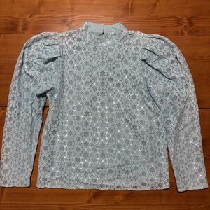 WAYF Women’s Size M Elan Lace Metallic Puff Sleeves Blouse